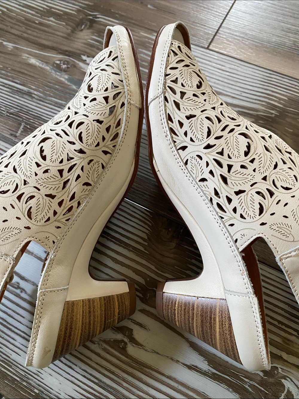 🤍Rare Pikolinos🤍Cream Laser-Cut Lace Look Leather Slingback Sandals - Picture 10 of 16